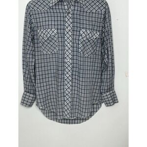 Vintage Wrangler Shirt 15 1/2 X33 Long Tail Pearl Snap Single Needle Cowboy